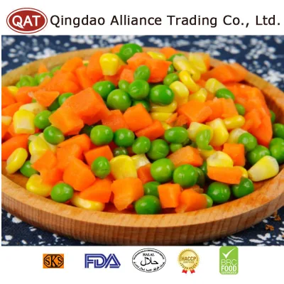 China Mezcla de hortalizas congeladas Zanahoria mixta congelada/guisantes verdes/granos de maíz dulce Hortalizas mixtas congeladas de 3 formas con certificados Kosher Brc Halal